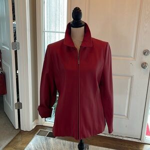 Red Leather Liz Claiborne Jacket, EUC, Red, Size L, $